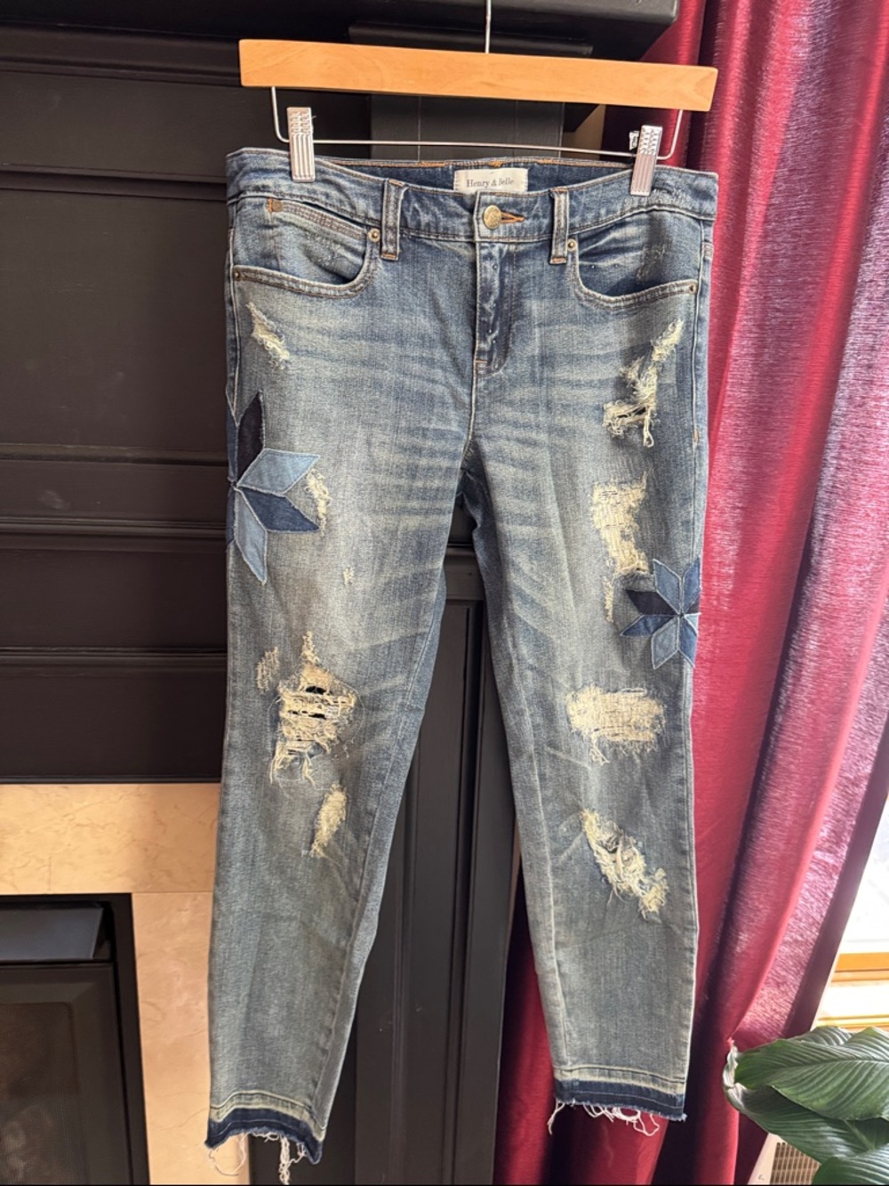 HENRY & BELLE Distressed Blue Patchwork Jeans  29